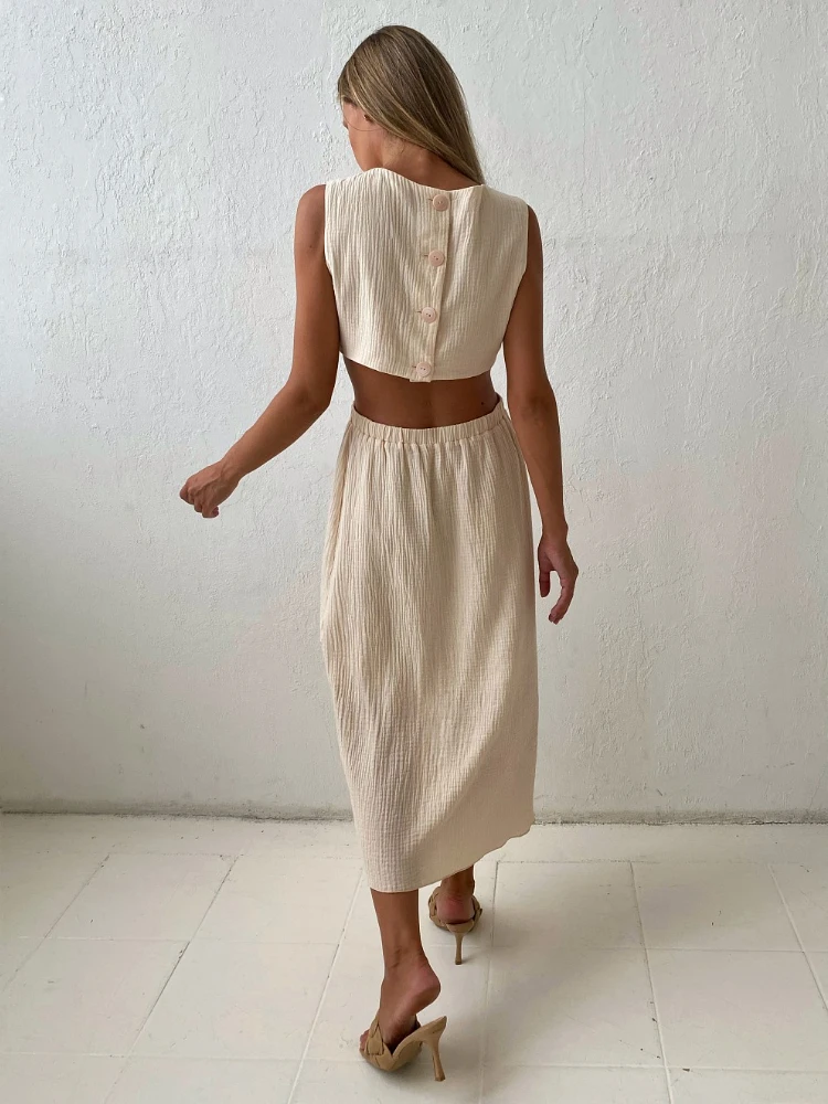 Bornladies Holiday long Dress Woman 100% Cotton Loose splicing Summer sleeveless Dress Casual Lady Dress 2023