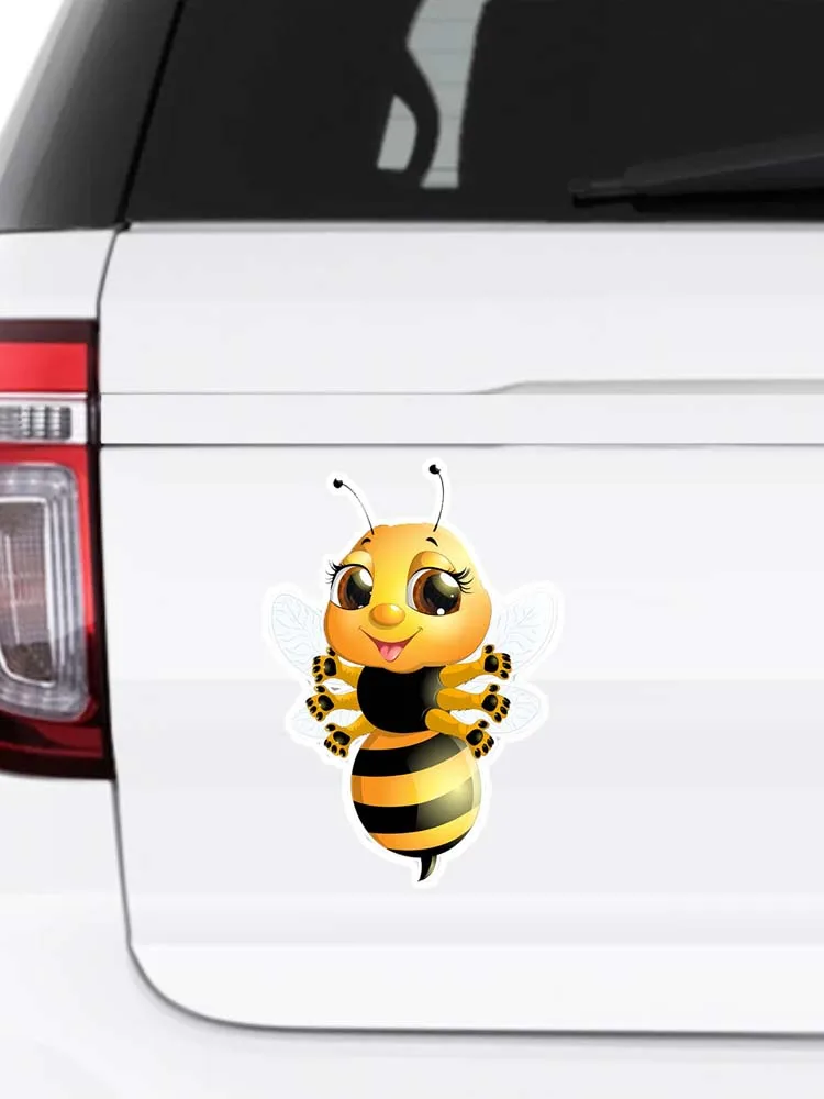 N315# 13CM/17CM Cartoon Bee with Six Hands Car-Stickers for Bumper Rear Window Vinyl Decal Auto Exterior Decoration