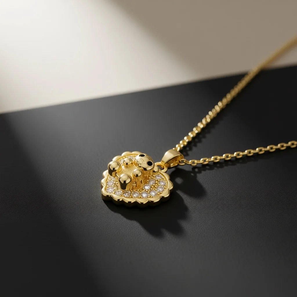 Cute Bear Inside Heart Necklace Scalloped Border Paved Zircon Lovely Animal Design Delicate Fashion Jewelry Ornament  Women