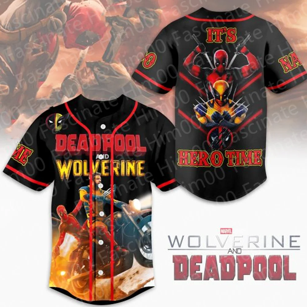 2024 Marvel New Deadpool and Wolverine Tshirt Children Cartoon Sports Baseball Jersey T shirt Boy Deadpool Role Playing Costume