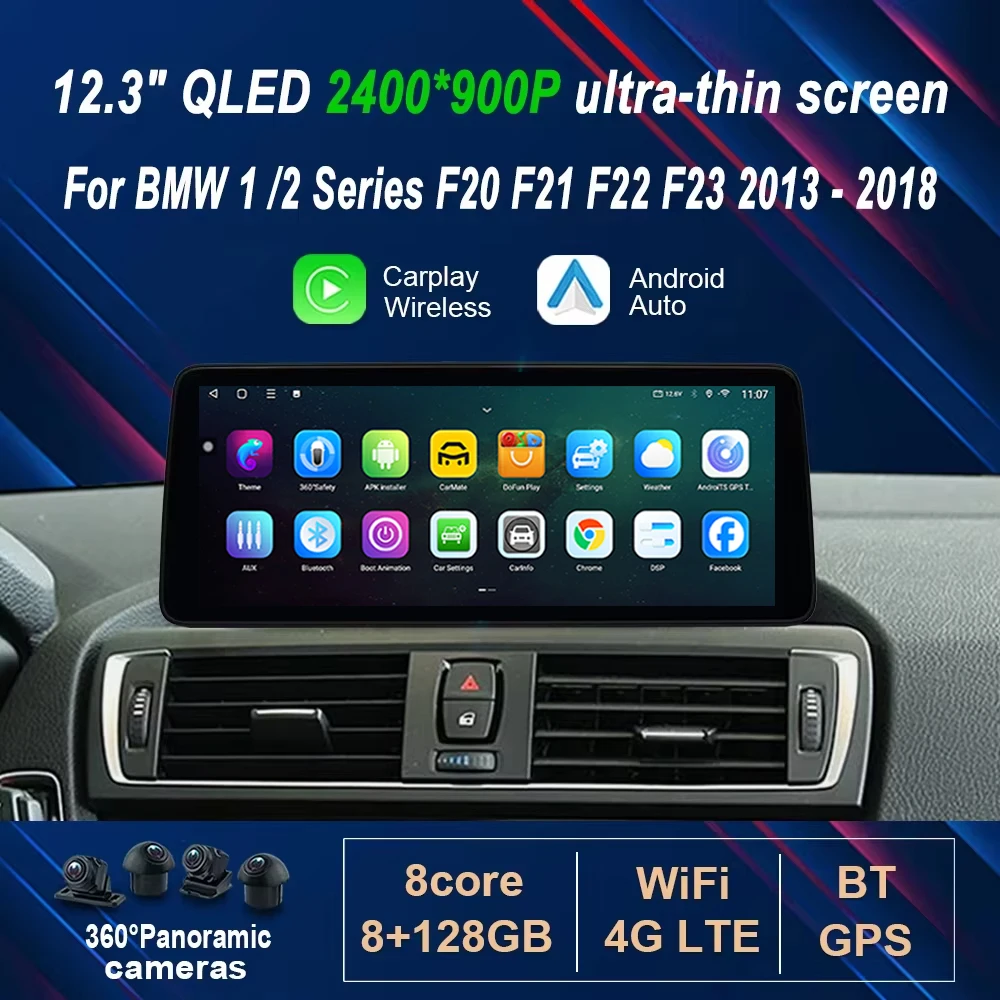 12.3' Ultra-Thin Android 15 Car Radio Video Multimedia Player for BMW 1 /2 Series F20 F21 F22 F23 2013 - 2018 Wireless Carplay