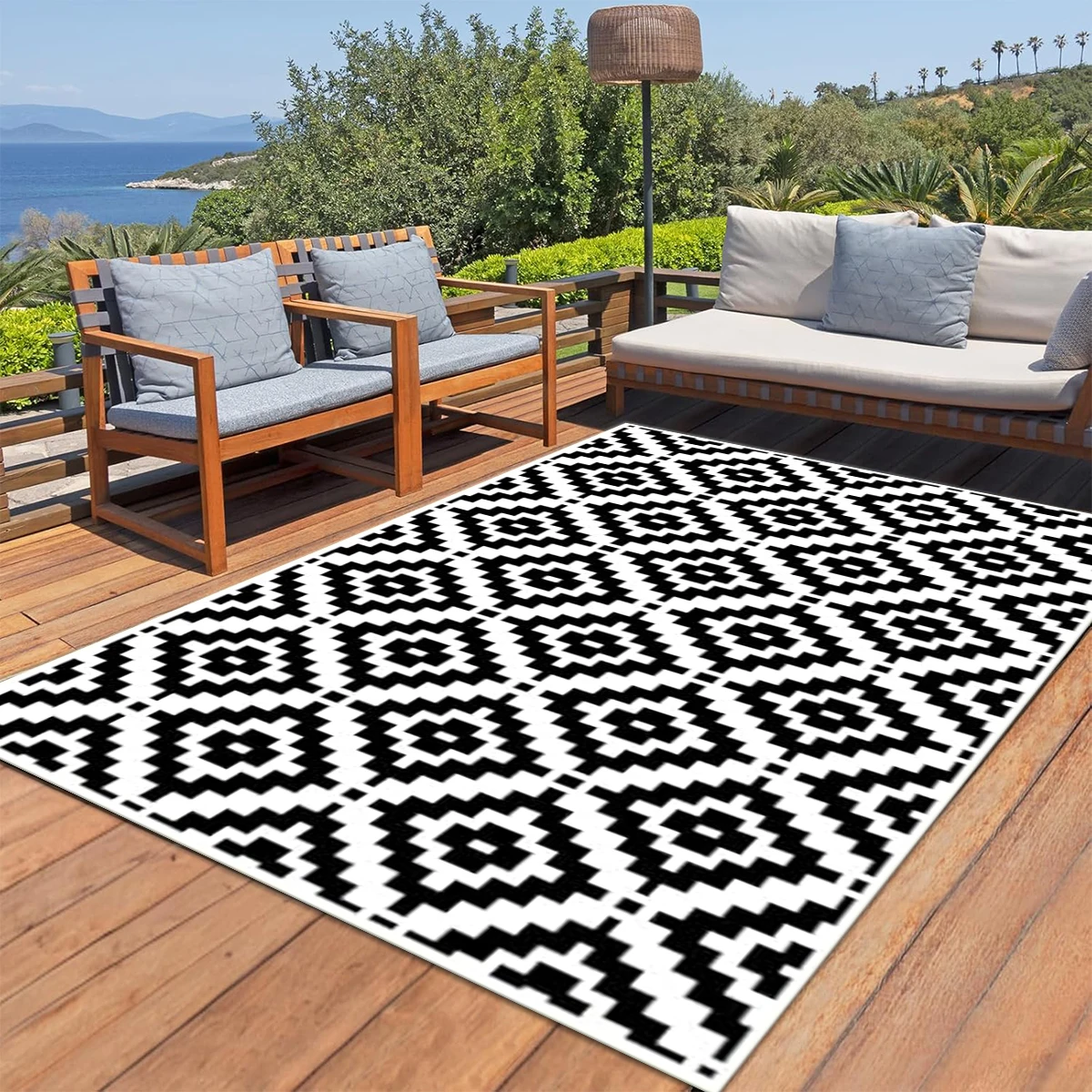 

Double-Sided Outdoor Waterproof Reversible Mats Plastic Straw Patio Rugs PP Material Double Layer Woven Carpet Family Picnic Mat