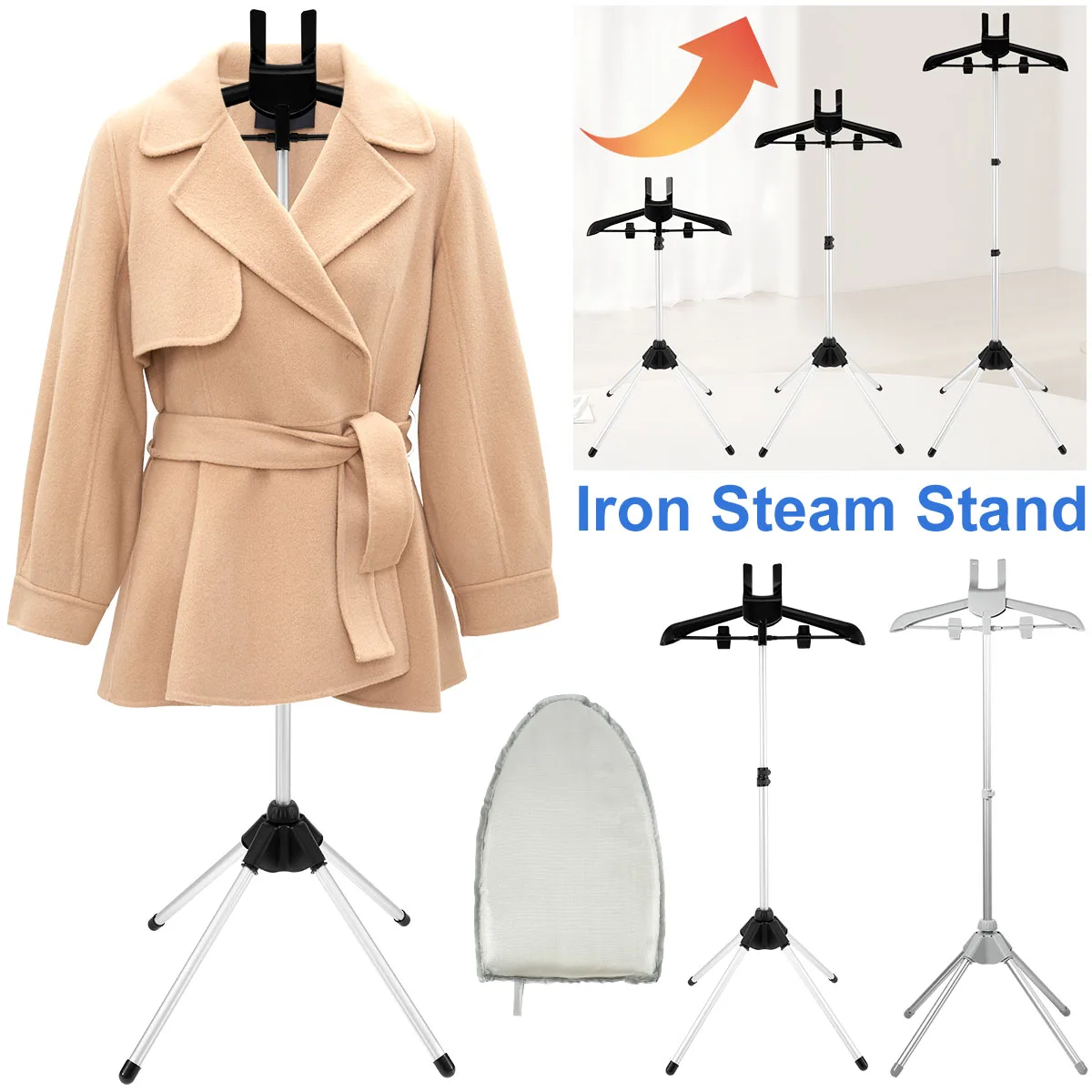 Iron Steam Stand Set with Hand-held Ironing Board Handheld Garment Steamer Rack High Adjustable Standing Ironing Machine Hanger