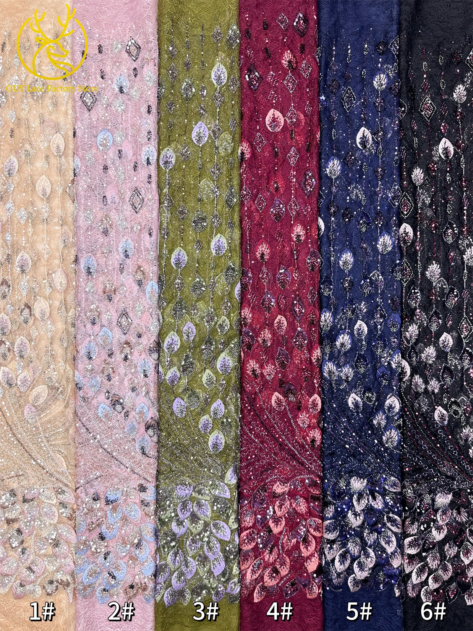 Nigerianischer Spitzenstoff im neuen Stil mit 3D-Stickerei, 5 Yards, eleganter afrikanischer Spitzenstoff mit Perlen und Pailletten für Brautkleider und Hochzeitskleider zum Nähen – Detail 22
