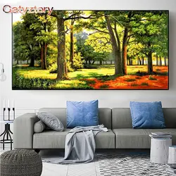 GATYZTORY Coloring By Number Green Tree Landscape For Adults Handpaint Large Size Oil Painting By Numbers On Canvas Home Decor