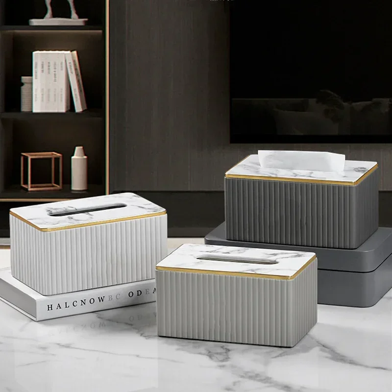 Leather Tissue Storage Box Marbling Paper Drawer Korean Creative Vertical Pattern Tissue Box Car Home Hotel Storage Supplies