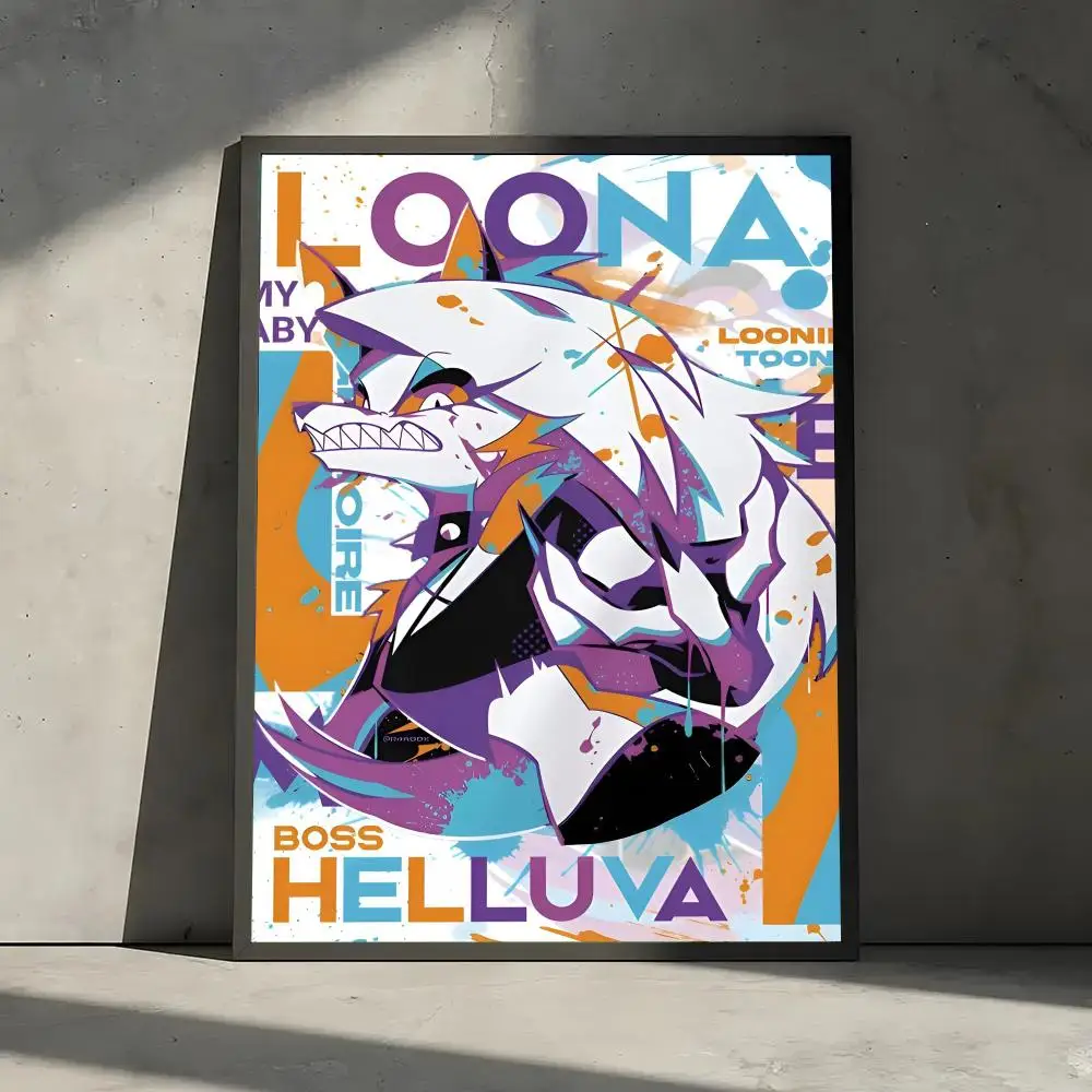 Helluva Boss Vivziepop Loona Canvas Wall Art Demon Dark Fantasy Anime Poster For Room Wall Art Decor Waterproof Stickers For Hom