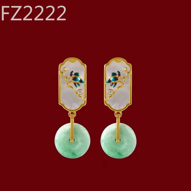 

Guochao light luxury earrings women's niche retro style women's safety buckle jade earrings cheongsam Hanfu earrings temperament