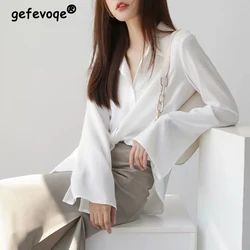 Korean Simple Style White Button Up Shirt for Women 2023 Spring Summer Fashion Long Sleeve Loose Street Blouse Top Female Blusas