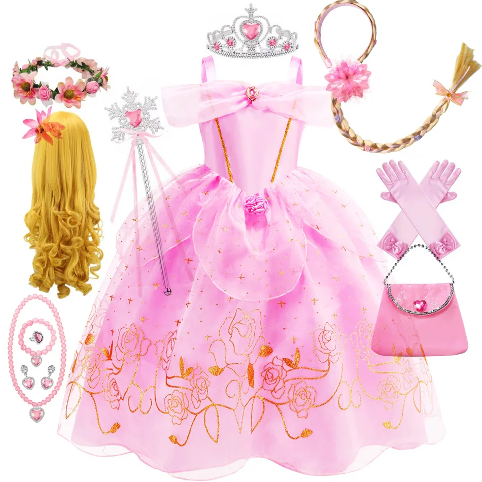 Aurora Dress for Girls Sleeping Beauty Costume Kids Birthday Halloween Party Disguise Dresses Up