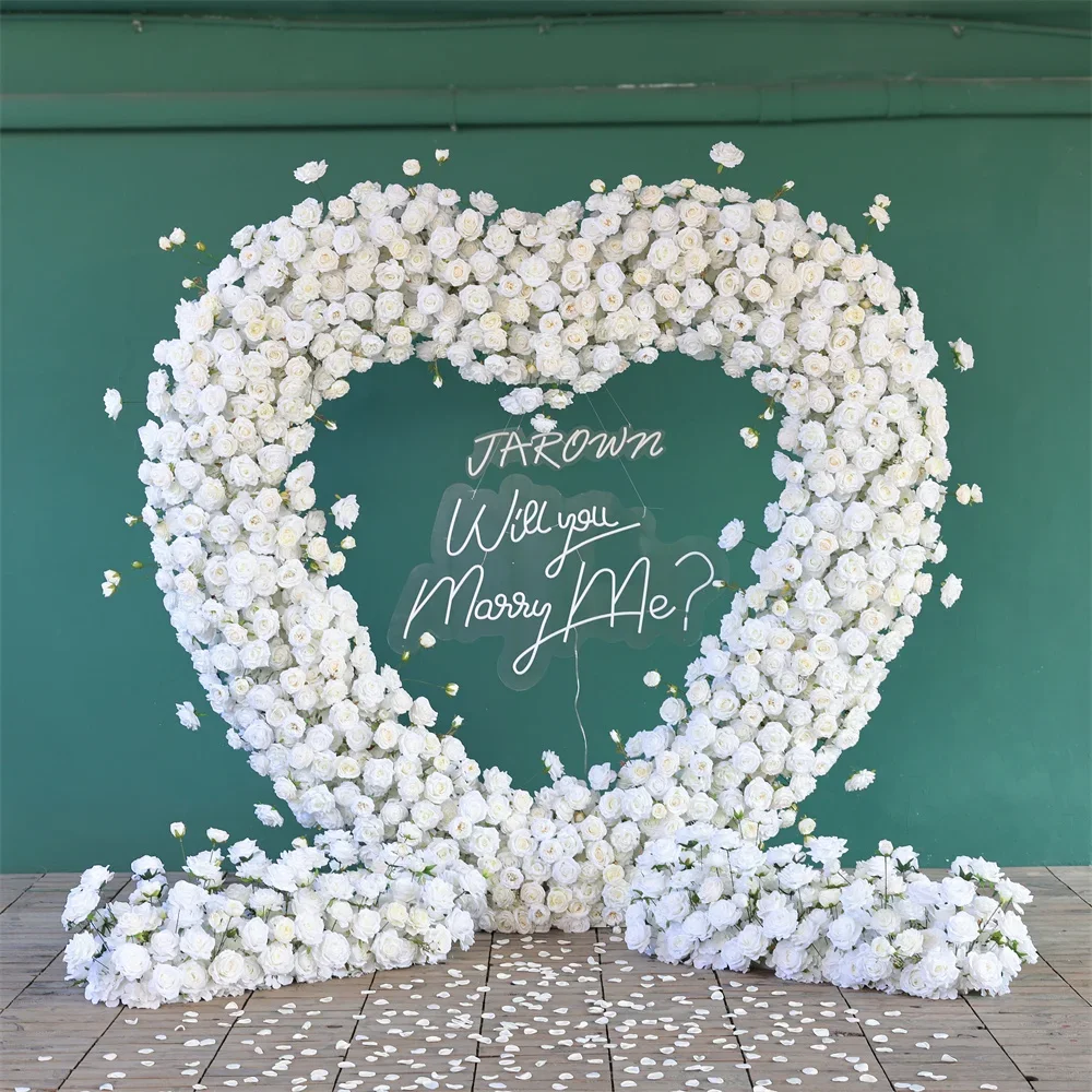 Wedding Proposal Decorations Flowers Heart Shaped Handmade Fleur Artificielle Luxury Milk White Floral Arrangement Props HY2510