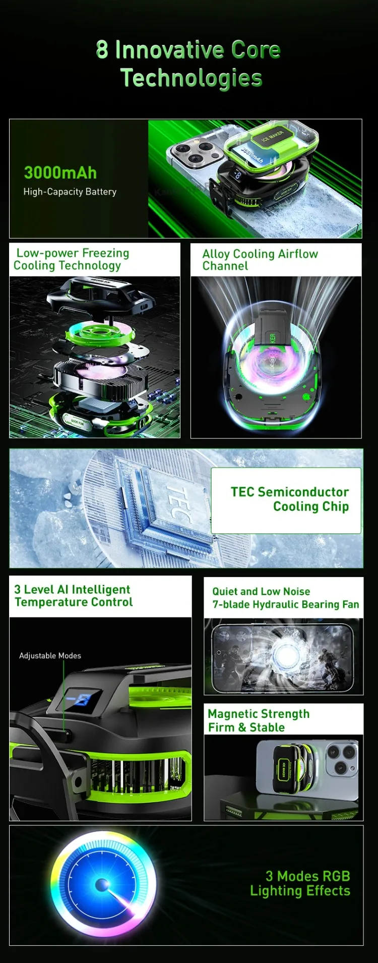 NEW JS85 Phone Silent Cooler Semiconductor Magnetic/ Back-clip Ice Freeze Cooling Radiator with 3000mAh Battery 3 Gears Display