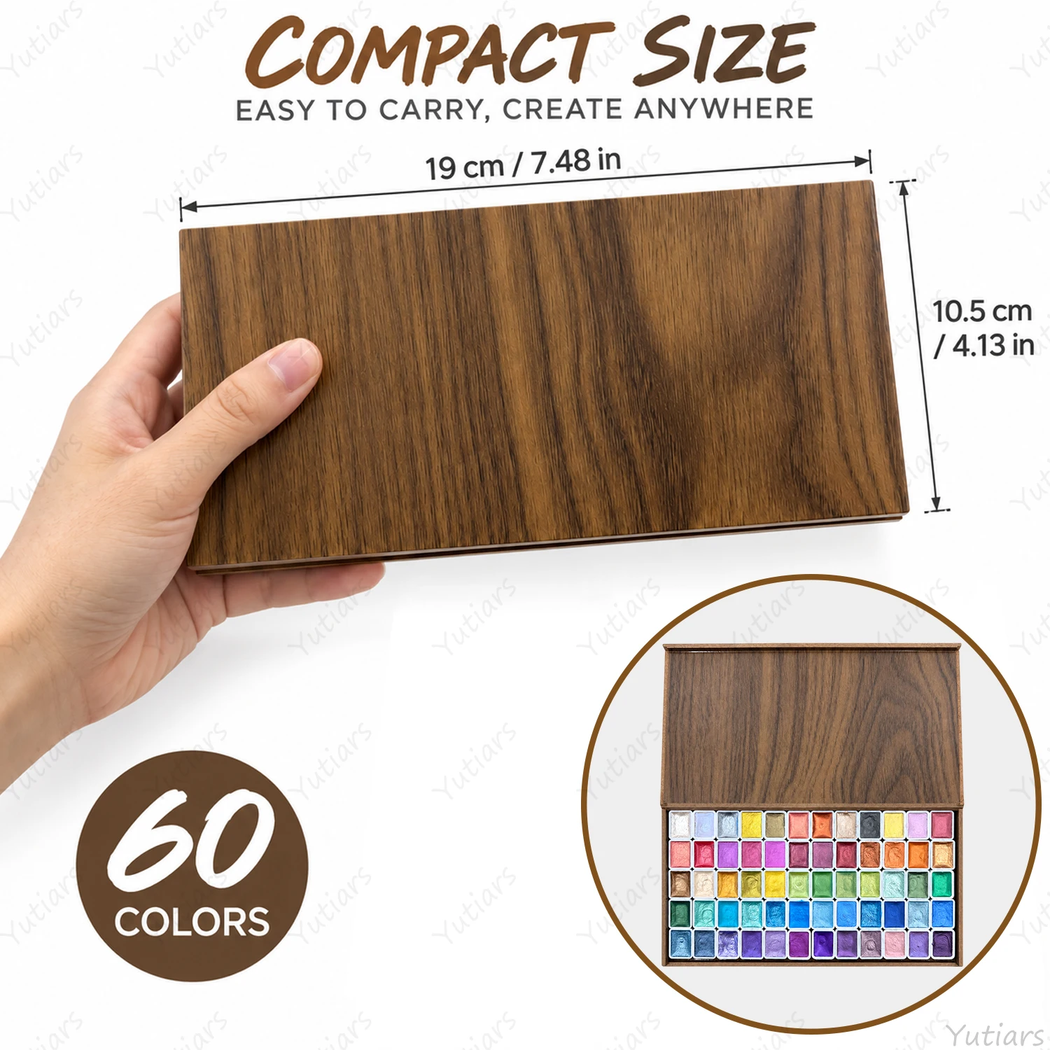 60 Colors Shimmer Watercolor Paint Set Pearl Metallic Paint Palette Wooden Box for Artists Painting Calligraphy Card Making Art