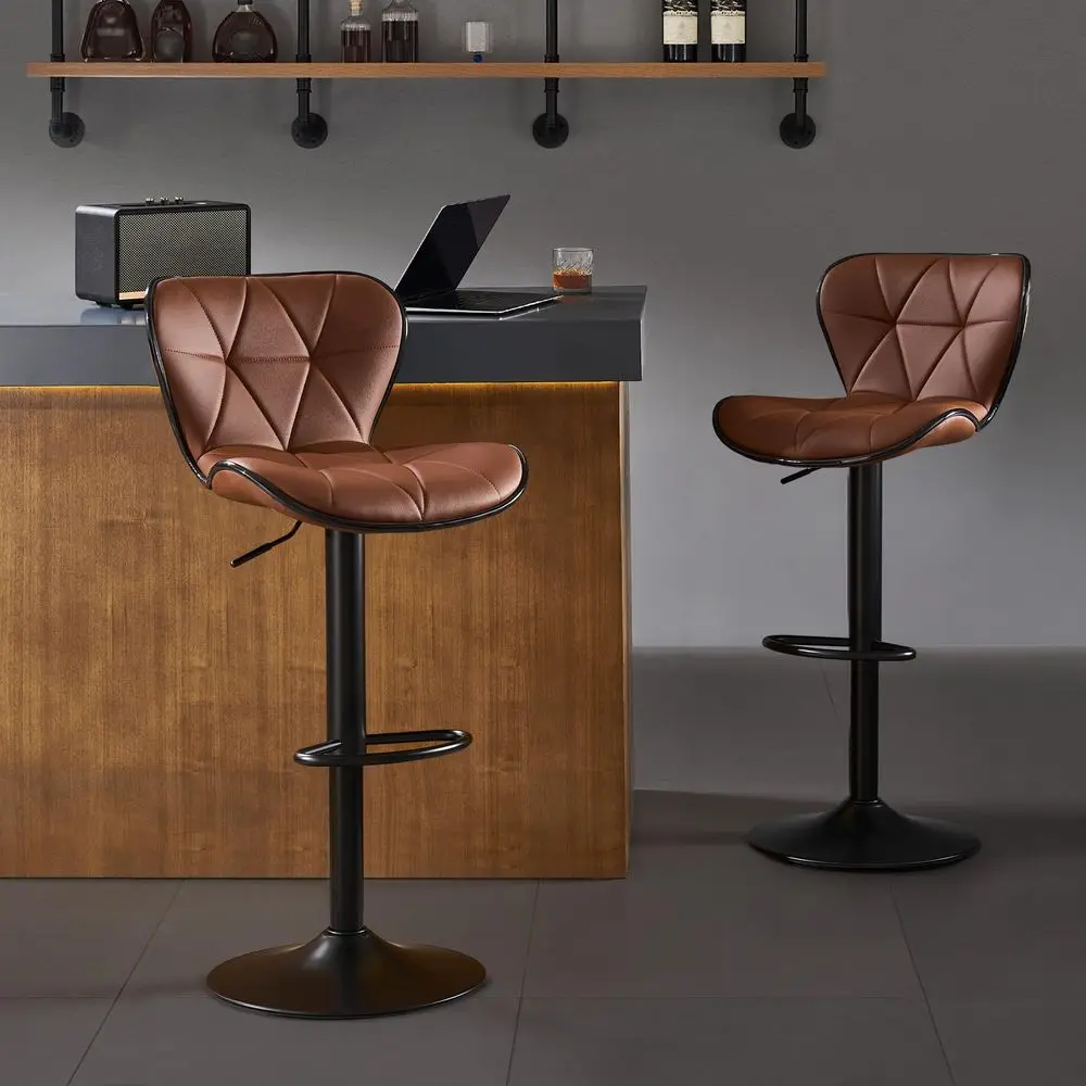 Stools Set of 2, Modern Swivel Counter Height Bar Stools, Adjustable PU Leather Bar Chairs with Backrest, Upholstered Armless B