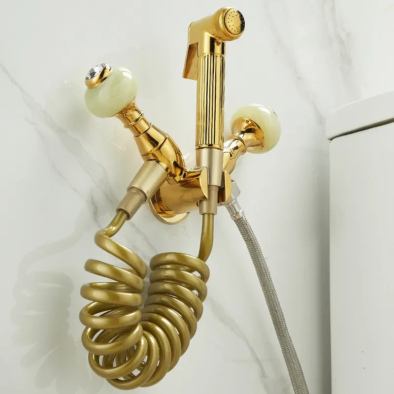 

Gold Jade Toilet bidet sprayer set Brass Double Use Bidets faucet Bathroom shower bidet faucet High Pressure gun