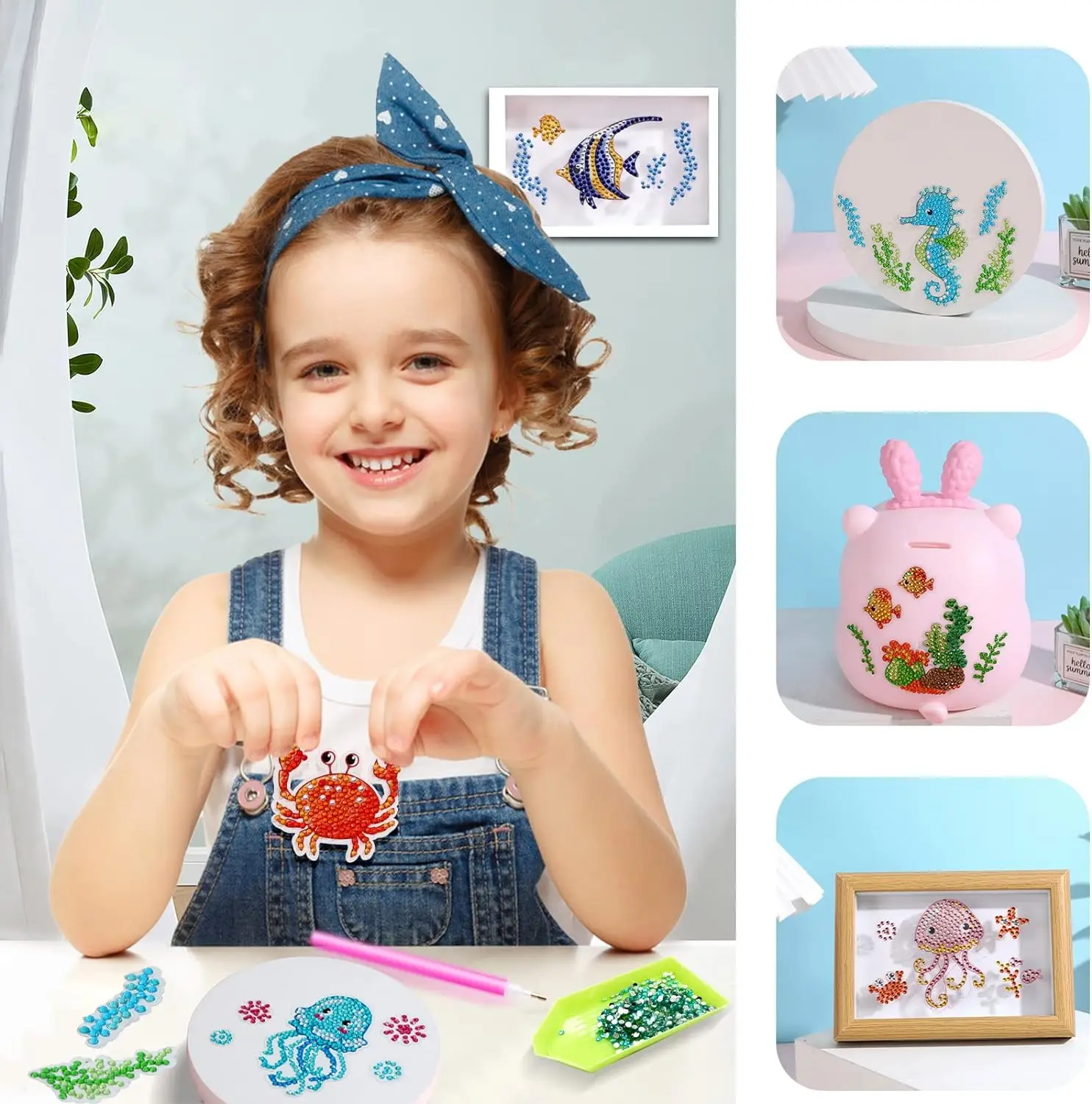 12/48Pcs Kids Diamond Painting Stickers Kits for Children Easy DIY Cartoon Stickers Diamond Painting by Numbers Art Crafts