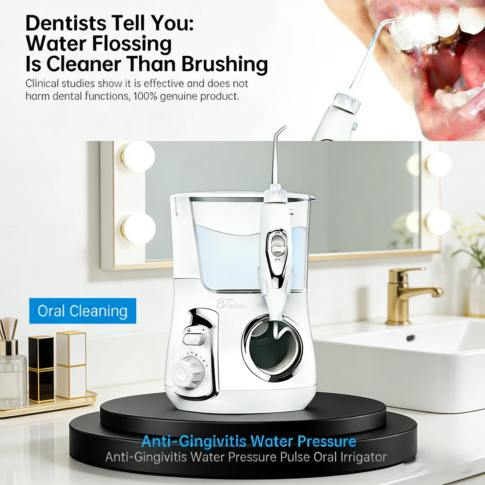 

Электрический настольный ирригатор для полости рта 800 мл, 10 режимов, 5 насадок, семейный инструмент для ухода за полостью рта