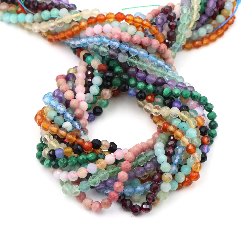 

2 3 4mm Natural Faceted Tiny Beads Aquamarine Citrine Jade Prehnite Gemstone Beads For Jewelry Making DIY Bracelet Accessories