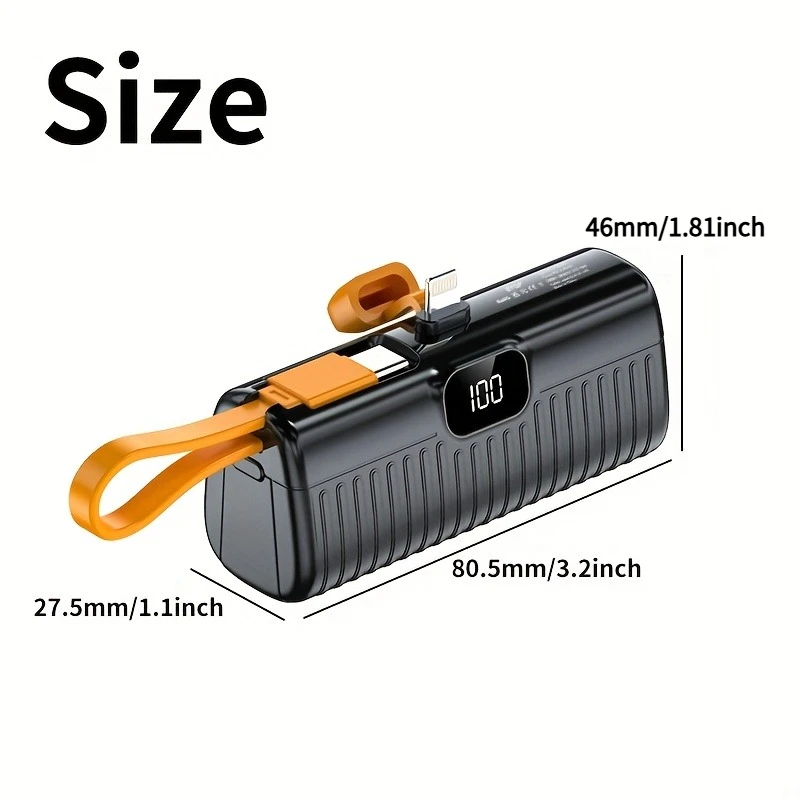 Neue 5000 mAh Mini Power Bank Gebaut in Kabel PowerBank Digital Display Externe Batterie Tragbare Ladegerät für IPhone Samsung