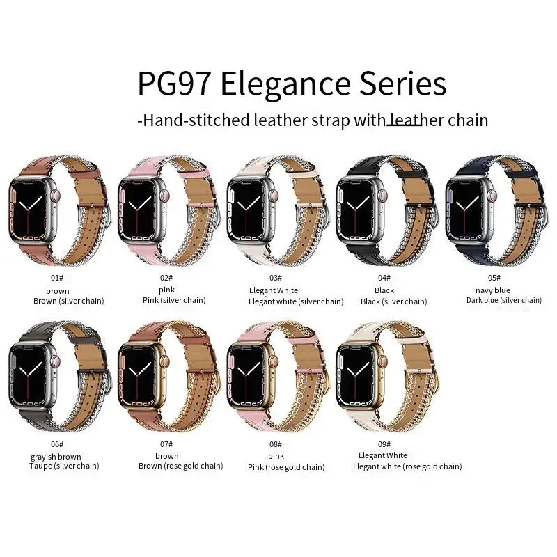 Strap For Apple Watch Band Ultra 2 49mm 10 9 8 7 Hand sewn leather chain bracelet Band 6 5 4 3 SE 46mm 45mm 44mm 42mm 41mm 40mm