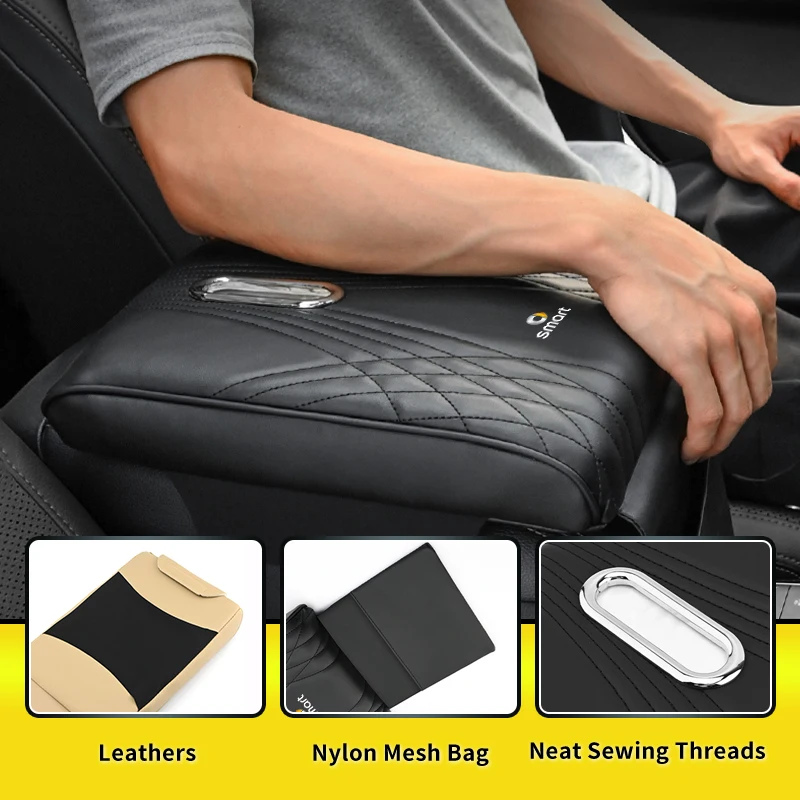 Car Armrest Box Pad Leather Central Arm Rest Tissue Box With Storage Pocket  For Smart Fortwo 451 450 454 Forfour EQ Cabrio