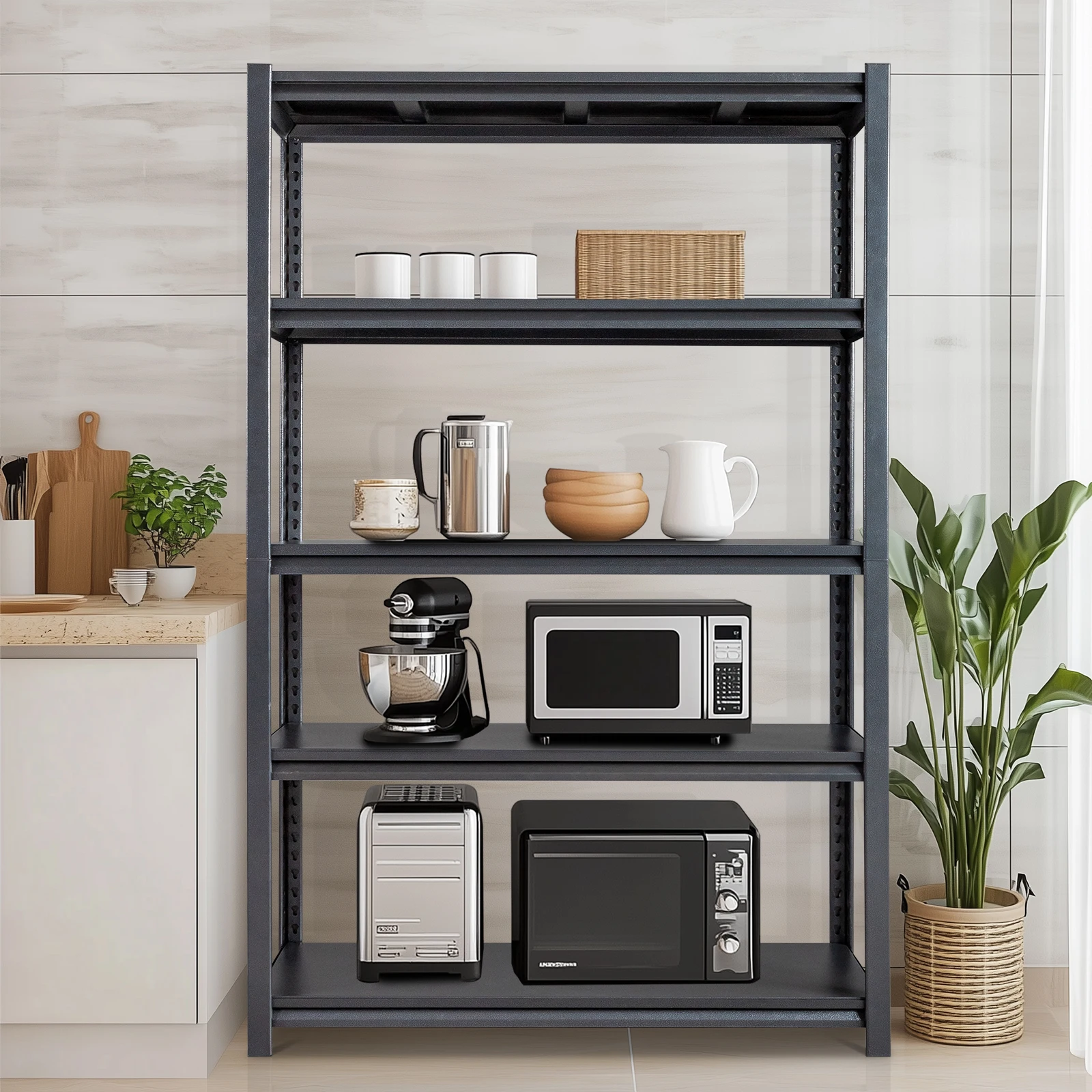 78-char: "H Adjustable 5-Tier Heavy Duty Garage Shelves, 2200LBS Metal Storage Racks for Warehouse, Pantry, Closet