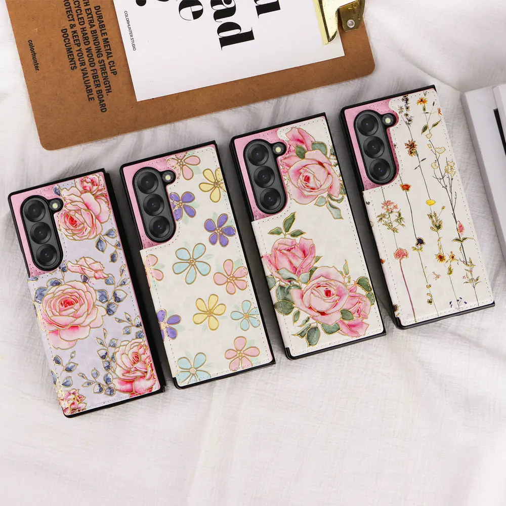 

Floral Leather Card Coque for Samsung Galaxy Z Fold 7 2025 Back Case Double Button Wallet Funda Samsung Z Fold 7 6 5 Phone Cover