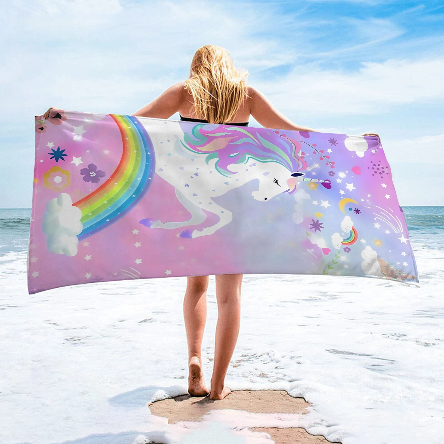 1pc 75x155cm Unicorn Beach Towel,Microfiber Quick Dry Big Towels Sand Free Travel Swimming Decor Gift for Girls Adults,275GSM