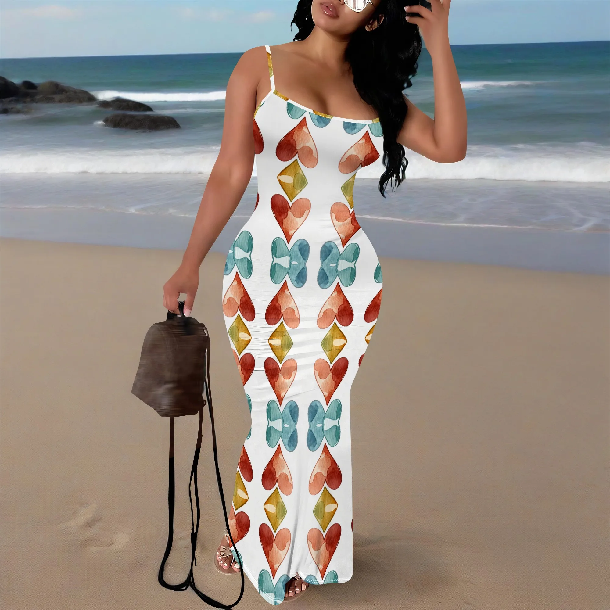 

Heart & Bow Print Maxi Dress XS-3XL Sleeveless Bodycon Style for Valentine’s Day, Romantic Date or Cute Summer Party Look