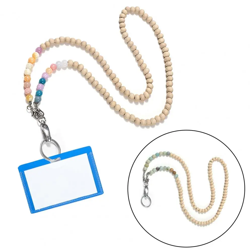 Шнурок для карт, стильный шнурок с бусинами, держатель для Id, бусины из натурального дерева, шнурок для рабочей карты для женщин, брелок для круиза