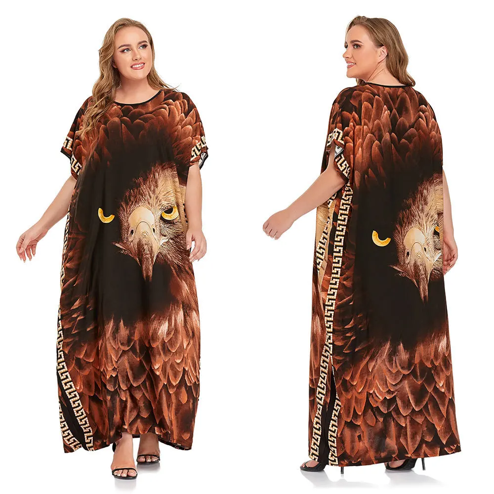 Adler Druck Grafik Casual Kleid für Frauen Dubai Plus Größe Kurzarm Lose Roben Mode Harajuku Straße Persönlichkeit Kleidung