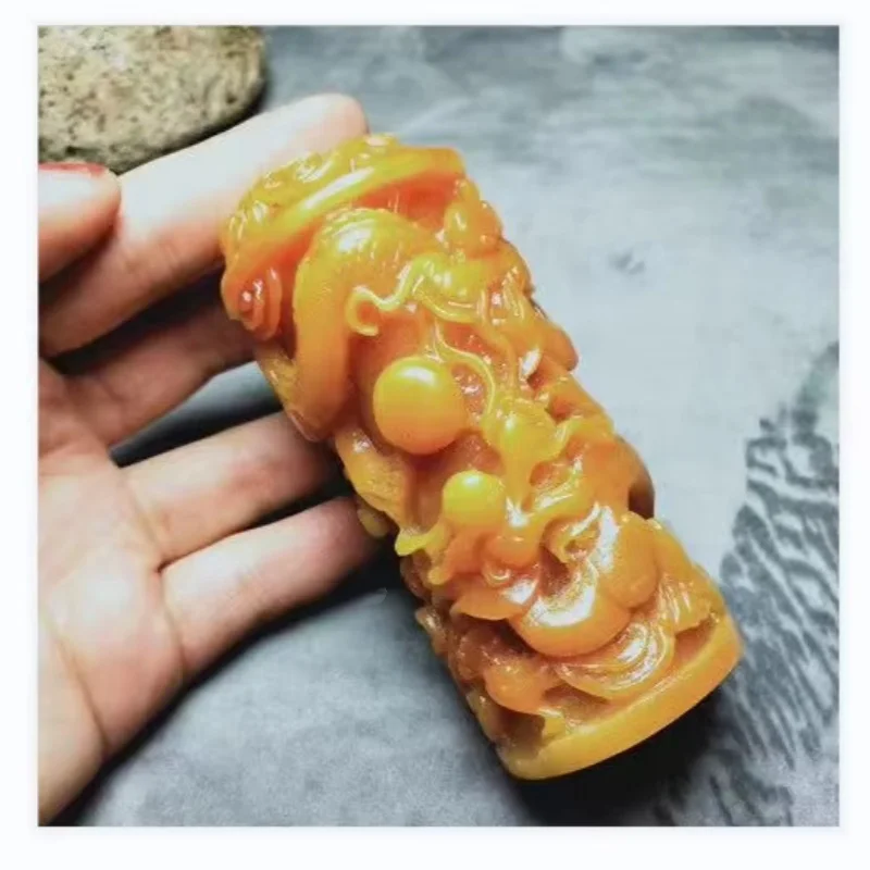 Chinese Antique Huanglong Jade Carving with Landscape Pattern Waist Tag Statue
