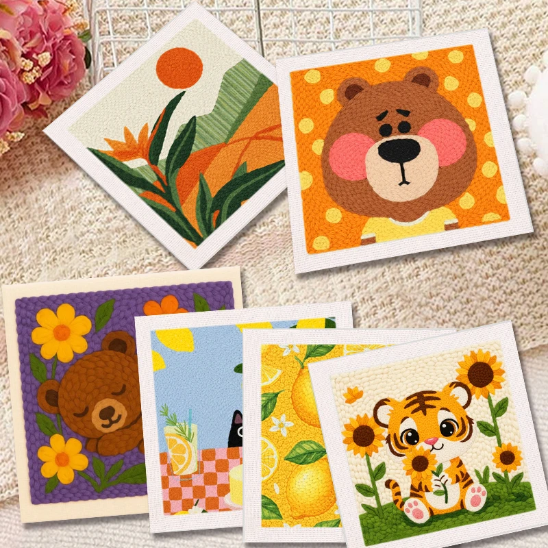 25x25cm パンチニードル刺繍スターターキット 糸 手芸 フレーム付き クロスステッチ刺繍キット DIYクラフト用品