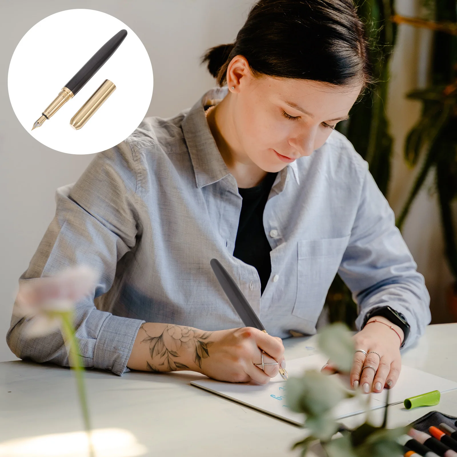 

Premium Wooden Fountain Pen Compact Reusable Writing Pen for Smooth Handwriting Ideal for Students Professionals Artists