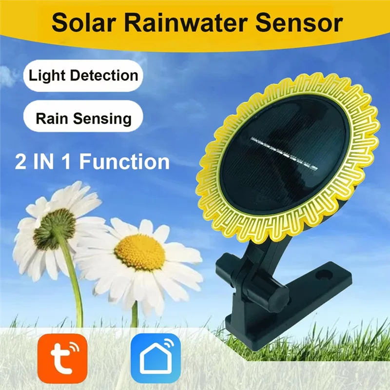 B03B-Tuya Smart Zigbee Rain Sensor With Light Detector Solar Operated Outdoor Waterproof Rain Detector Remote Control 2Pcs