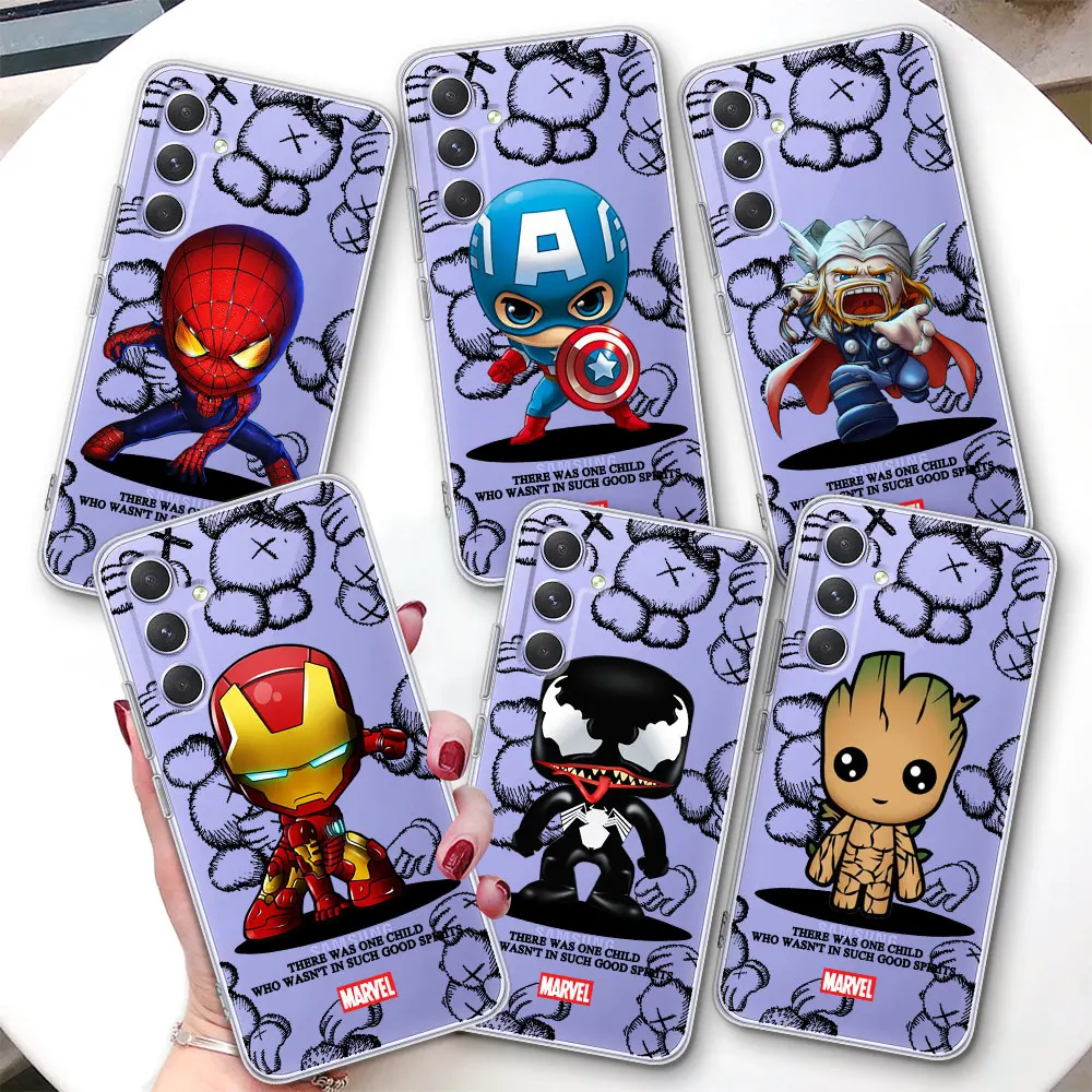 Marvel Bear Ironman Venom Phone Case for Samsung Galaxy A71 A15 A24 A54 A55 A33 A35 A12 A13 A14 A22 A25 Transparent TPU Cover