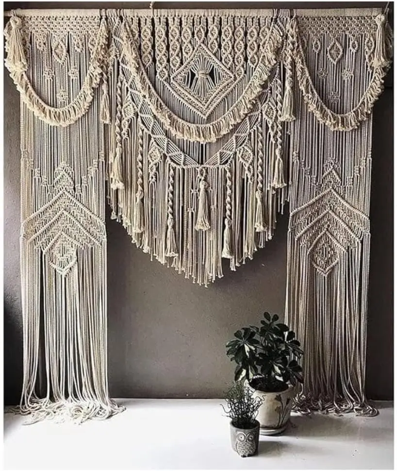 Handmade Macrame Large Curtain Bohemian Decoration Wall Arch Backdrop Wedding Wall Hanging W 75 x L 85 Inch, W 75 x 85 Inch