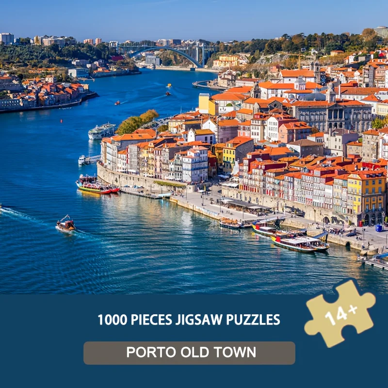 Jigsaw Puzzle 1000PCS 70x50cm Portuguese Town Red-Tiled Roofs Cityscape Scenery DIY Craft Hobby Wall Decor Gift