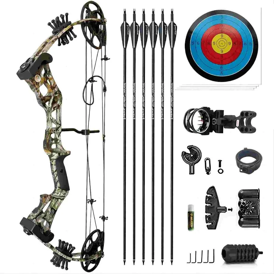 Compound Bow Set 15-45lbs for Pull Beginner and Teens Right Handed Adjustable 18"-29" Draw Length 320 FPS Speed Hunting Bow Arc