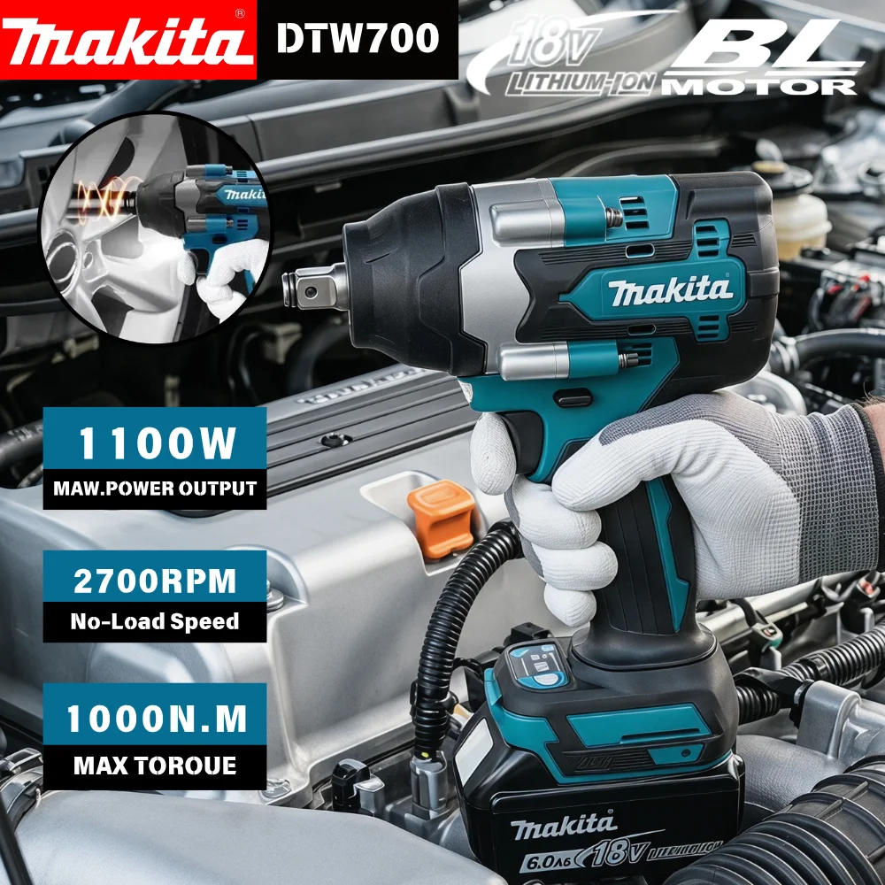 Makita DTW700 18V Cordless Impact Wrench Brushless 1000N·m 1/2 Inch Drive for Auto Repair and Industrial Fastening Jobs
