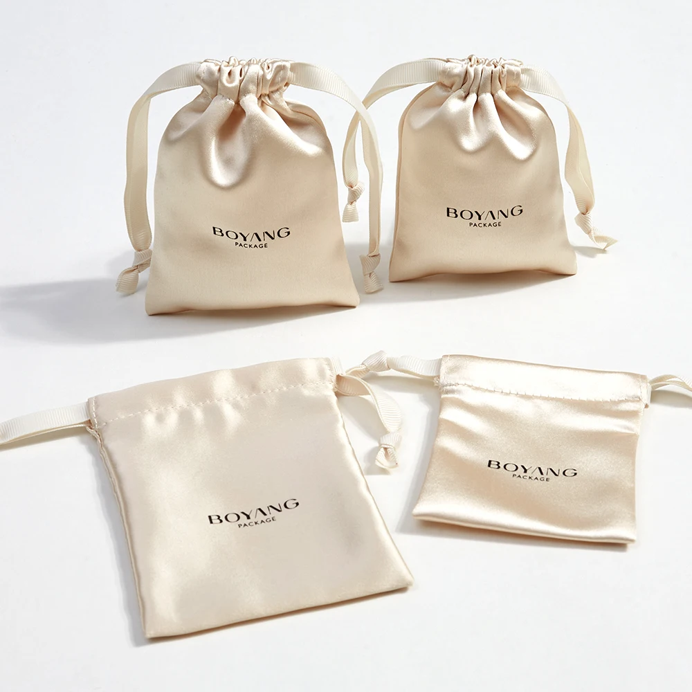 Custom Small Luxury Earring Ring 9x12cm  8x10cm Packaging Drawstring Satin Bag Pouch Jewelry