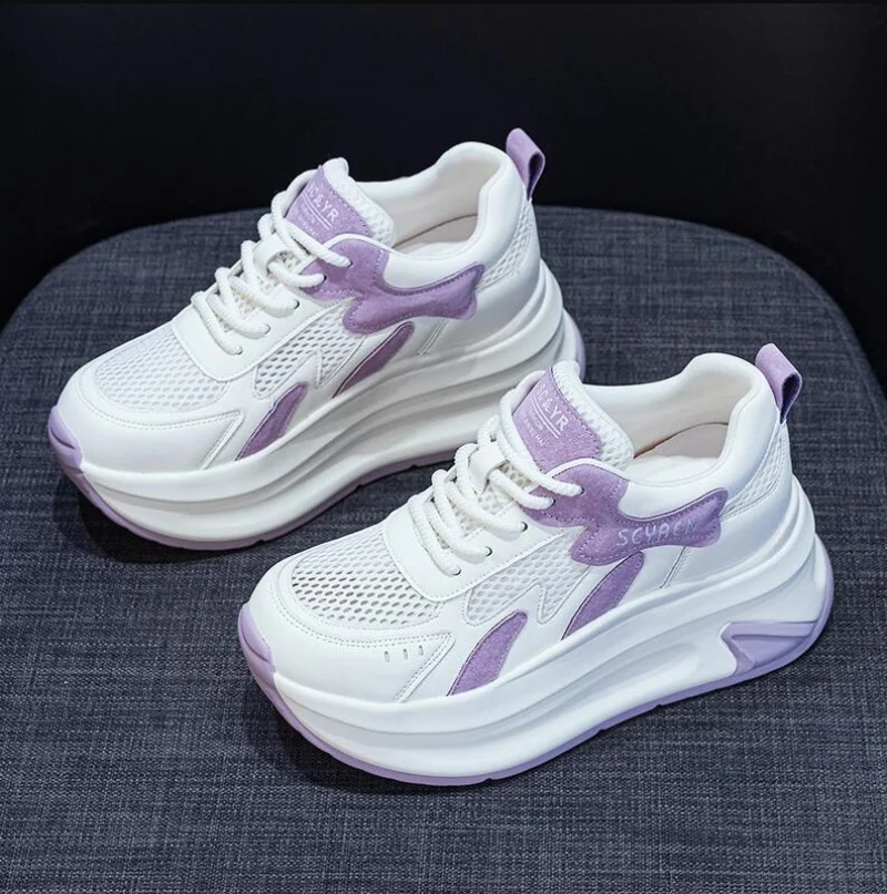 

Women's 8cm Air Mesh Synthetic Microfiber Leather Chunky Sneakers Summer Hollow Platform Wedge Flats Sandals Shoes