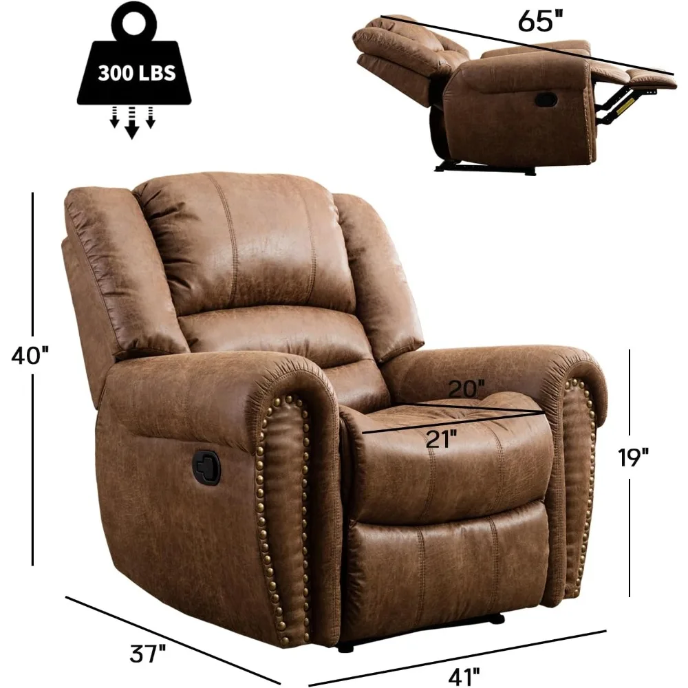 Leather Recliner Chair, Classic and Traditional Manual Recliner Chair with Comfortable Arms and Back Single Sofa for Living Room