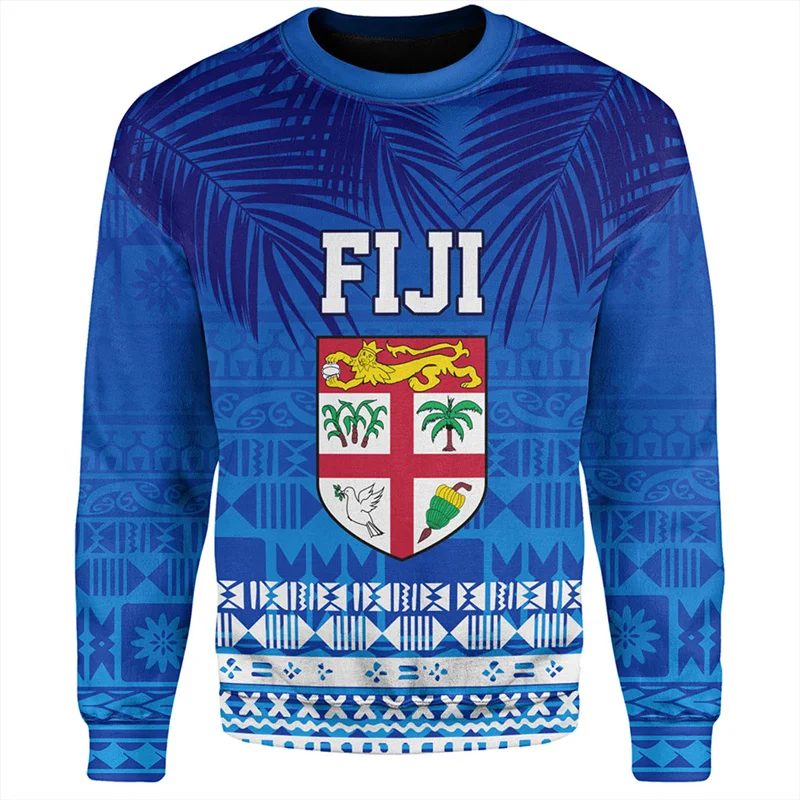 Vintage Fashion 3D Polynesian Fiji Printing Sweatshirts Proud To Be Fijians Tribal Round Neck Hoodies Cool Mens Clothing Tops