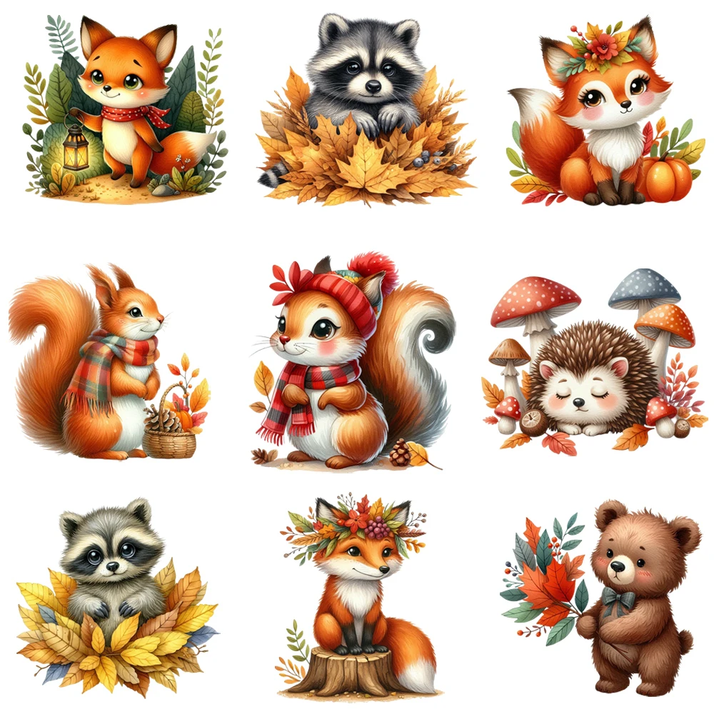 15cm enfants automne Animal renard écureuil fer sur DTF transfert de chaleur autocollant bricolage T-shirt fer sur transfert patchs pour vêtements décalcomanie