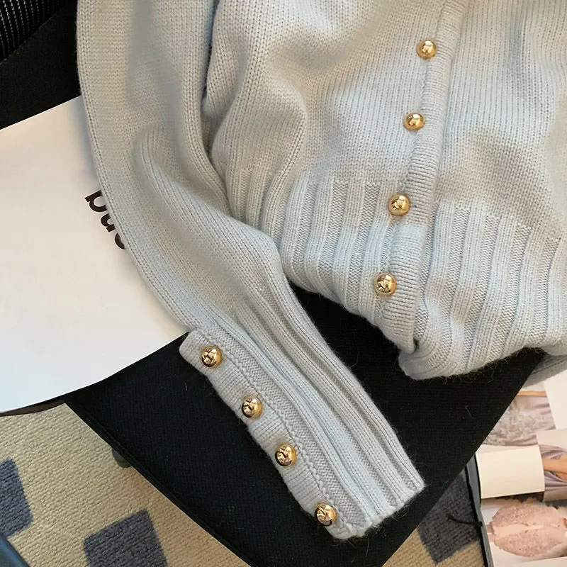 DAYIFUN-Women's Peter Pan Collar Knitted Cardigans Sweet Sweaters Korean Chic Single Breasted Patchwork Top Spring Autumn Jumper