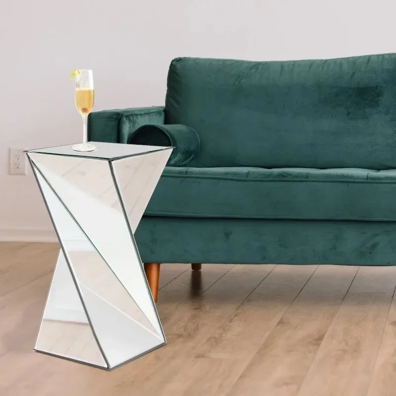 Twisted Mirrored Sofa Side Table, Glass Accent End Table for Living Room Hotel Apartment Entryway Hallway Home Furniture Decor