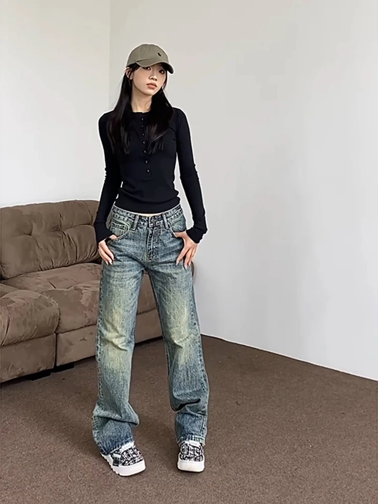 

Винтажные синие расклешенные джинсы для мужчин: модные, прямые, с низкой посадкой, из хлопкового денима, для молодежи