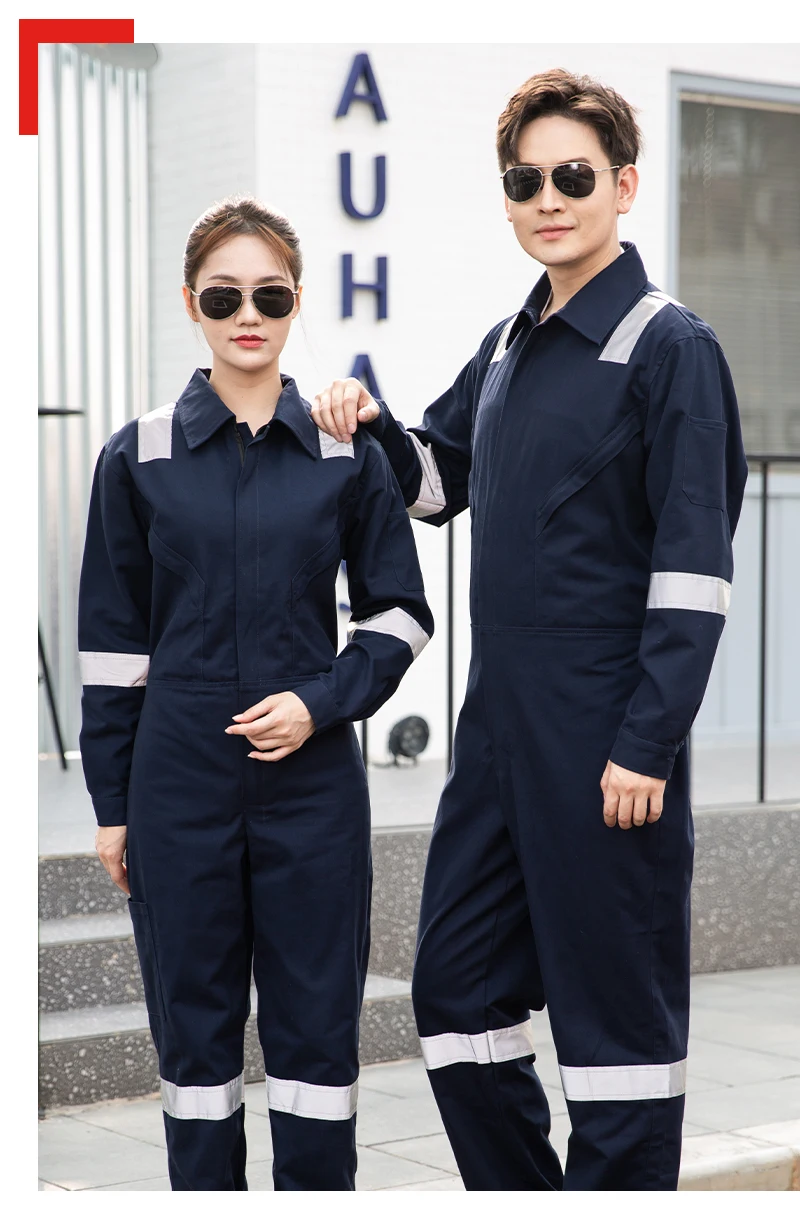 Hot 100% Cotton Workwear Coveralls One Piece Construction Work Clothes Uniforms Reflective Strips Welding Car Repair Suit