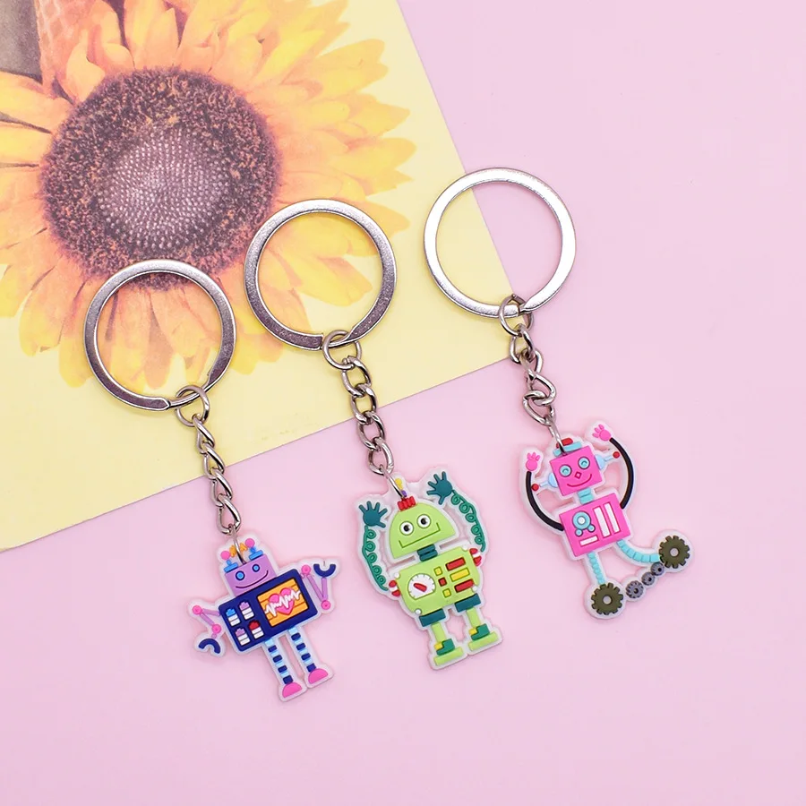 Lote de 9 Llaveros con Diseño de Robot, Colgante de Llave con Forma de Robot, Llavero de Robot Rojo, Adornos para Bolsos, Mochilas y Equipaje